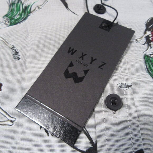 WXYZ Men's Hawaiian Skeleton Shirt Medium Gray Button Down Short Sleeve NEW - Picture 4 of 11